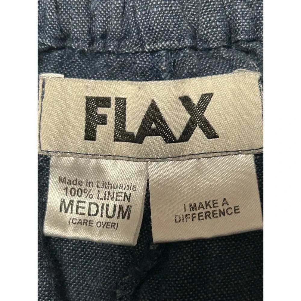 Flax Womens Blue 100% Linen Elastic Waist Relaxed Shorts Size Medium - IW